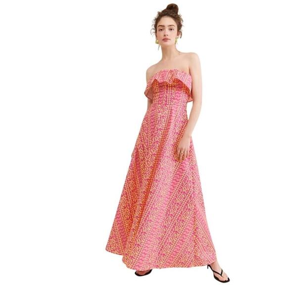 Anthropologie Dresses & Skirts - Anthropologie Kahindo Tanzania Maxi Dress Ruffle Strapless Cotton w/ Pockets